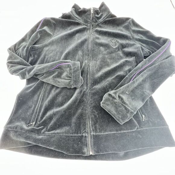 Ralph Lauren Active Velvet Full Zip Jacket Size L Black - Picture 1 of 6